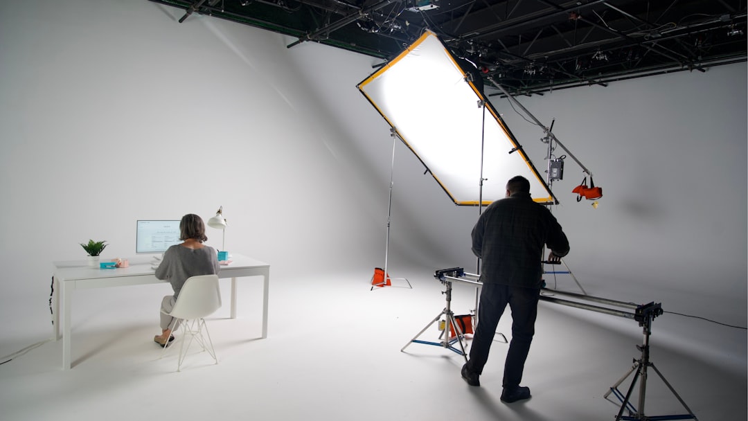 Filming a scene in a professional studio setting.
