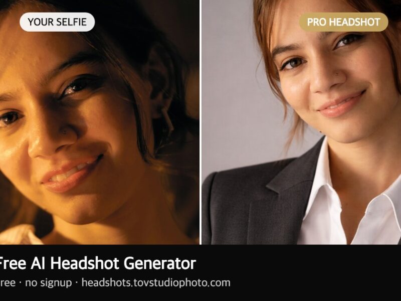 Before and after: a selfie transformed into a professional AI headshot